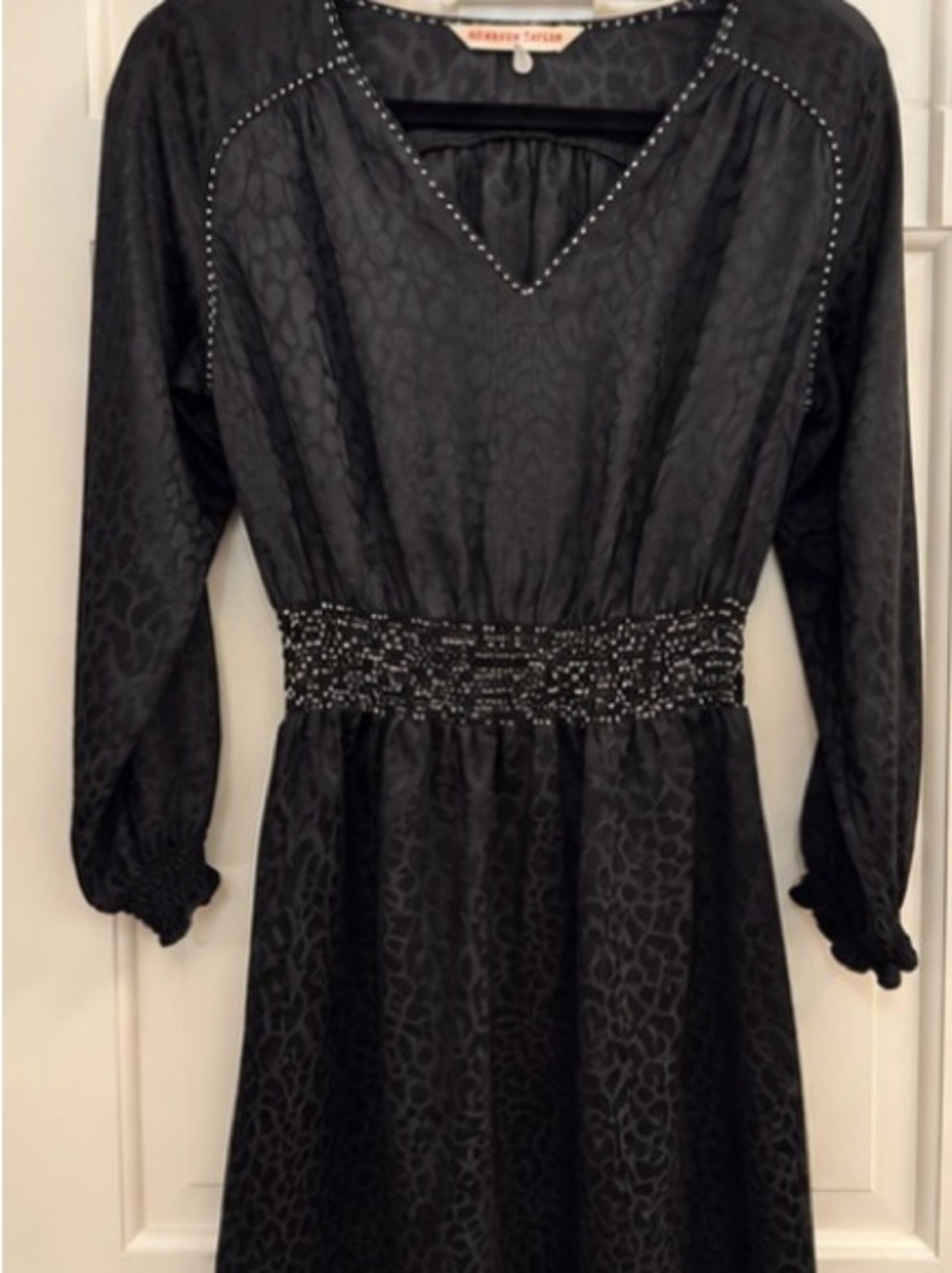 Rebecca Taylor Black Silk Jacquard Embellished Dress Size 0